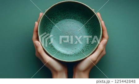 salad bowl hands top view minimalist 125442848