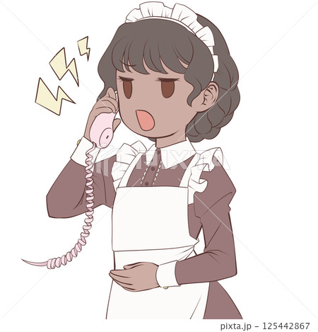 受話器を持って話す褐色肌のメイド・怒り 125442867