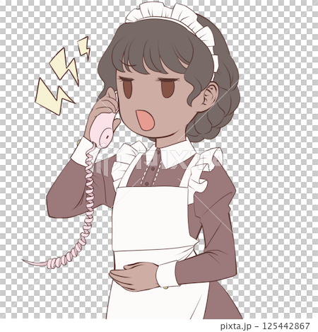 受話器を持って話す褐色肌のメイド・怒り 125442867