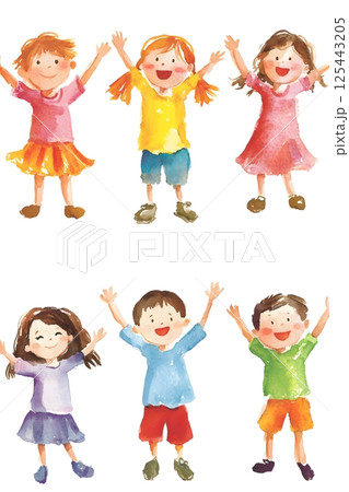 watercolor children performing on school stage play watercolor children performing on school stage play 125443205