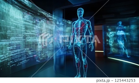 immersive 3D visualization of a digital body scan in motion 125443253