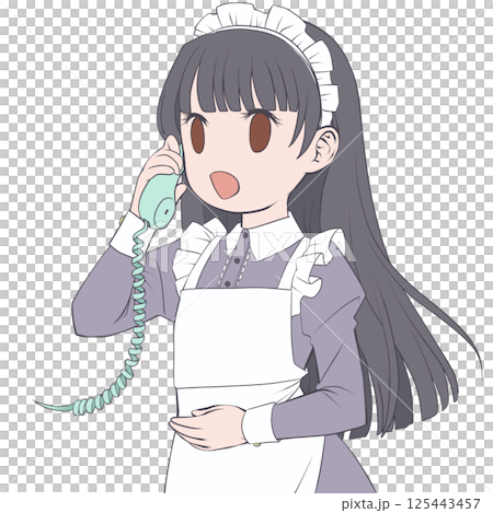 受話器を持って話す黒髪のメイド・笑顔 125443457