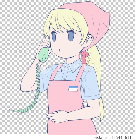 Blonde female store clerk talking on the phone - Calling 125443611