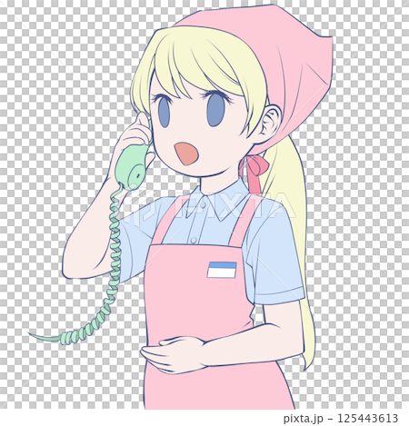 金髮女店員在電話裡微笑著交談 125443613