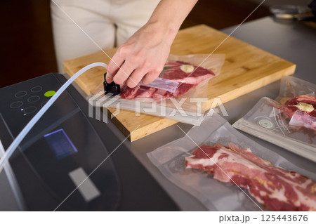 Sealing Fresh Meat for Preservation Using a Vacuum Sealer for Longer Lasting Freshness Sealing Fresh Meat for Preservation Using a Vacuum Sealer for Longer Lasting Freshness 125443676