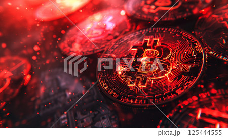 Multiple shiny Bitcoin coins with intricate designs are illuminated by red lighting, symbolizing modern cryptocurrency, finance, and digital innovation Multiple shiny Bitcoin coins with intricate designs are illuminated by red lighting, symbolizing modern cryptocurrency, finance, and digital innovation 125444555