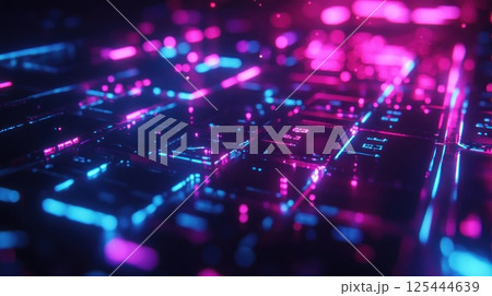 Futuristic glowing keyboard with neon lights. (2) 125444639