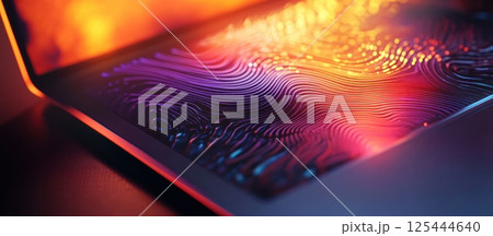 Abstract vibrant waves on laptop screen. 125444640