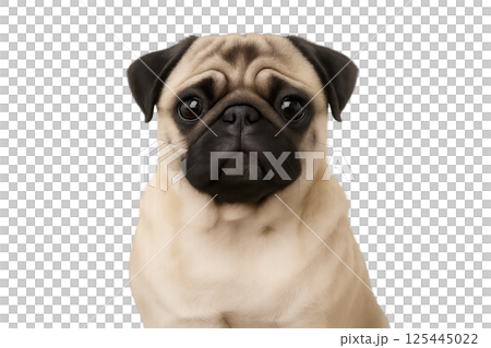 Pug With Expressive Eyes Displaying Calm Demeanor in a Studio Setting 125445022