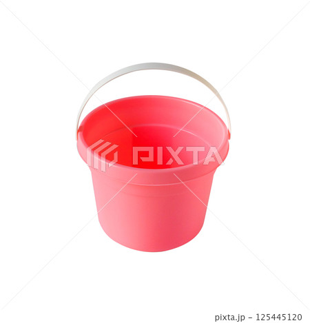 Empty small pink bucket on white background. 125445120