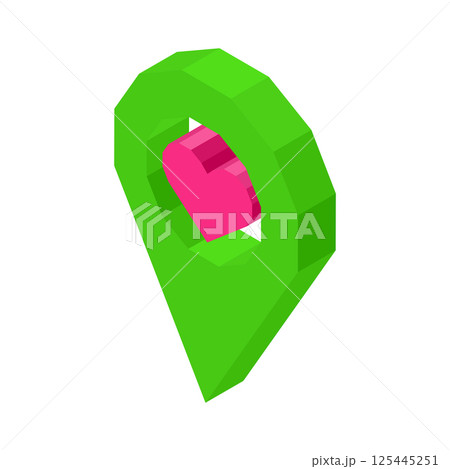 Liked geolocation icon with pink heart inside circle 125445251