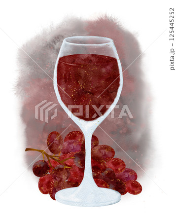 An Elegant Glass of Red Wine Accompanied by Fresh Grapes, Perfect for Any Celebration or Occasion 125445252