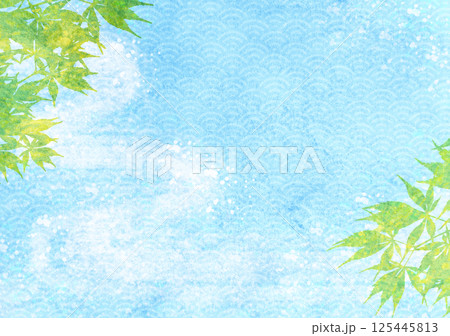 新緑がさわやかな水辺の水彩風和風背景 125445813