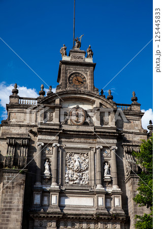 Facade of the historical Metropolitan Cathedral of Mexico City built between 1573 and 1813. Metropolitan Cathedral of the Assumption of the Most Blessed Virgin Mary into Heaven. Facade of the historical Metropolitan Cathedral of Mexico City built between 1573 and 1813. Metropolitan Cathedral of the Assumption of the Most Blessed Virgin Mary into Heaven. 125445833