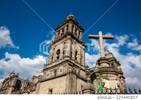 Facade of the historical Metropolitan Cathedral of Mexico City built between 1573 and 1813. Metropolitan Cathedral of the Assumption of the Most Blessed Virgin Mary into Heaven. Facade of the historical Metropolitan Cathedral of Mexico City built between 1573 and 1813. Metropolitan Cathedral of the Assumption of the Most Blessed Virgin Mary into Heaven. 125445837