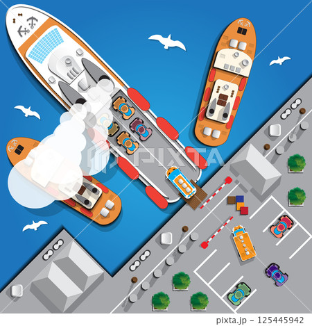 Ferry. View from above. Vector illustration. 125445942