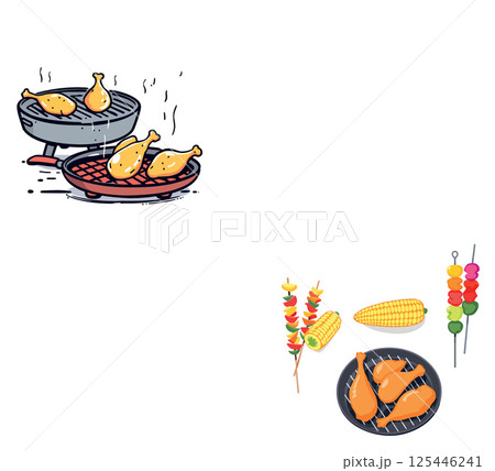 Vsai grilling chicken legs and vegetables for a delicious barbecue Vsai grilling chicken legs and vegetables for a delicious barbecue 125446241