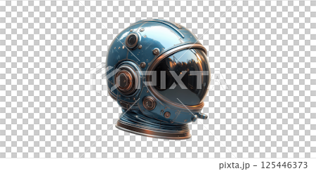 Futuristic Blue Space Helmet With Reflective Visor. Advanced Technology And Space Exploration Concept Isolated On Transparent Background 125446373
