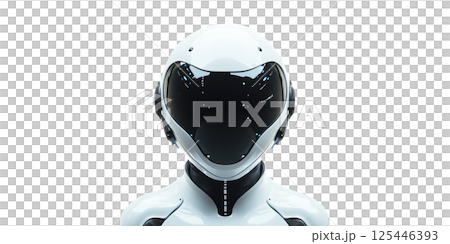 Futuristic Robot Helmet With Black Visor. Advanced Technology And Ai Innovation Concept Isolated On Transparent Background 125446393