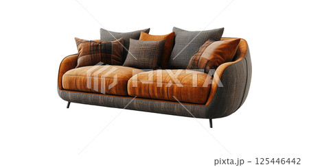 Luxurious Brown Sofa With Cushions. Modern Home Decor And Comfort Isolated On Transparent Background 125446442
