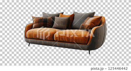 Luxurious Brown Sofa With Cushions. Modern Home Decor And Comfort Isolated On Transparent Background 125446442