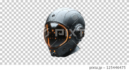 Futuristic Sci-Fi Helmet With Led Display. Advanced Technology And Space Exploration Concept Isolated On Transparent Background 125446475
