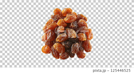 Dried Raisins Pile. Healthy Snack And Natural Sweetener For Culinary Use Isolated On Transparent Background 125446525