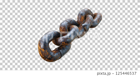 Rusty Metal Chain Link. Symbol Of Strength, Connection, And Durability Isolated On Transparent Background 125446537