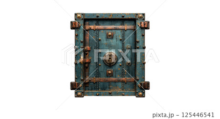 Antique Metal Vault Door With Rusted Details. Symbol Of Security And Historical Architecture Isolated On Transparent Background 125446541