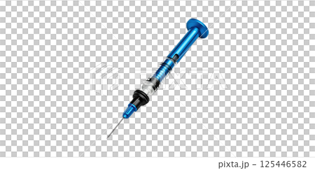 Blue Metal Syringe. Medical Injection Tool For Healthcare And Vaccination Isolated On Transparent Background 125446582