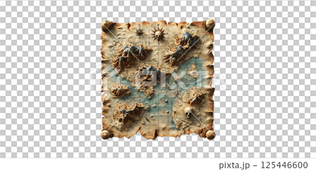 Fantasy Treasure Map With Mountains And Skull. Adventure And Exploration Theme Isolated On Transparent Background Fantasy Treasure Map With Mountains And Skull. Adventure And Exploration Theme Isolated On Transparent Background 125446600