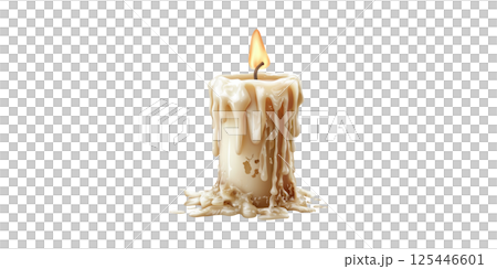 Melted Candle With Flickering Flame. Symbol Of Relaxation And Tranquility Isolated On Transparent Background Melted Candle With Flickering Flame. Symbol Of Relaxation And Tranquility Isolated On Transparent Background 125446601