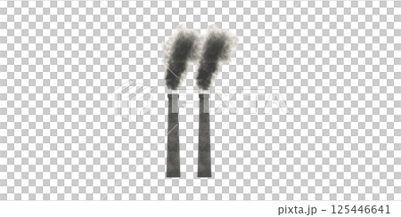 Industrial Smoke Stacks Emitting Pollution. Environmental Impact And Air Quality Concerns Isolated On Transparent Background 125446641