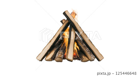 Campfire With Burning Logs. Outdoor Adventure And Wilderness Survival Concept Isolated On Transparent Background 125446648