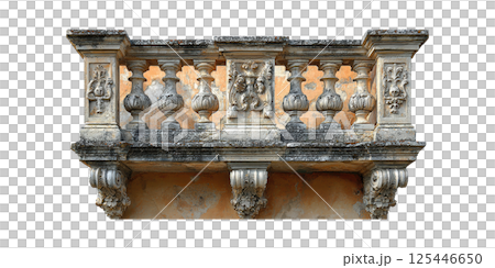 Ornate Stone Balcony With Classical Architectural Details. Historical Design And Craftsmanship Isolated On Transparent Background Ornate Stone Balcony With Classical Architectural Details. Historical Design And Craftsmanship Isolated On Transparent Background 125446650
