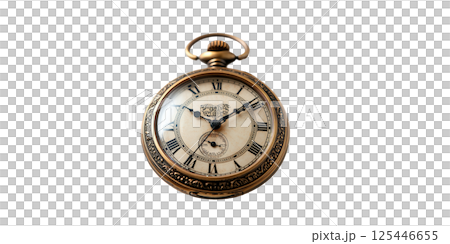 Antique Pocket Watch With Roman Numerals. Vintage Timepiece Symbolizing Elegance And History Isolated On Transparent Background 125446655