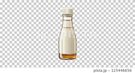 Clear Glass Bottle With Liquid And Blank Label. Versatile Packaging For Beverages Or Sauces Isolated On Transparent Background 125446656