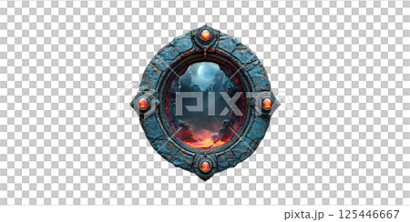 Fantasy Portal With Mystical Landscape. Gateway To Enchanted World And Adventure Isolated On Transparent Background 125446667