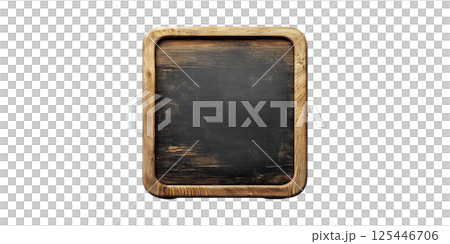 Square Wooden Chalkboard With Rustic Frame. Ideal For Menus, Messages, And Decorative Displays Isolated On Transparent Background 125446706