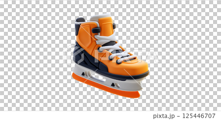 Orange Ice Skate Boot Illustration. Winter Sports Equipment And Ice Skating Enthusiast Icon Isolated On Transparent Background 125446707