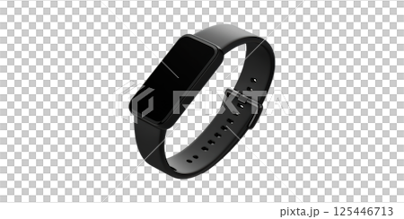 Black Fitness Tracker Smartwatch. Wearable Technology For Health And Fitness Monitoring Isolated On Transparent Background 125446713
