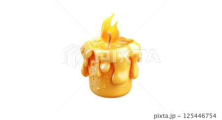 Melted Yellow Candle With Flame. Symbol Of Warmth And Ambiance Isolated On Transparent Background Melted Yellow Candle With Flame. Symbol Of Warmth And Ambiance Isolated On Transparent Background 125446754