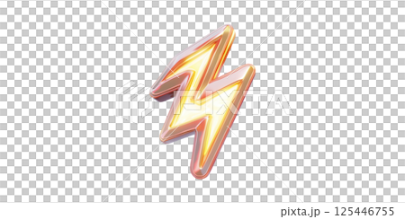 3D Lightning Bolt Icon With Neon Glow. Symbol Of Energy, Power, And Electricity Isolated On Transparent Background 3D Lightning Bolt Icon With Neon Glow. Symbol Of Energy, Power, And Electricity Isolated On Transparent Background 125446755