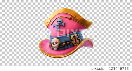 Colorful Pirate Hat With Skull And Crossbones Design. Fantasy Adventure And Costume Accessory Isolated On Transparent Background 125446758
