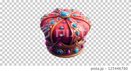 Luxurious Jeweled Crown With Red And Blue Gemstones. Symbol Of Royalty And Prestige Isolated On Transparent Background 125446780