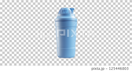 Blue Plastic Shaker Bottle For Fitness And Nutrition. Ideal For Protein Shakes And Hydration Isolated On Transparent Background Blue Plastic Shaker Bottle For Fitness And Nutrition. Ideal For Protein Shakes And Hydration Isolated On Transparent Background 125446803