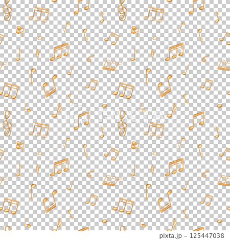 Watercolor golden yellow musical notes seamless pattern isolated background. Hand painted music symbols illustration for concert program, premium stationery, wedding invitation, festive decor 125447038