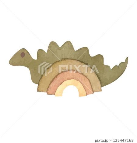 Watercolor toy dinosaur rainbow 125447168