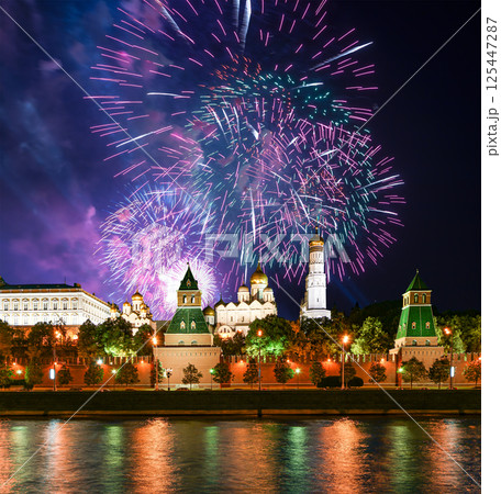 Moscow Kremlin and fireworks in honor of Victory Day celebration (WWII), Moscow, Russia-- the most popular view of Moscow Moscow Kremlin and fireworks in honor of Victory Day celebration (WWII), Moscow, Russia-- the most popular view of Moscow 125447287