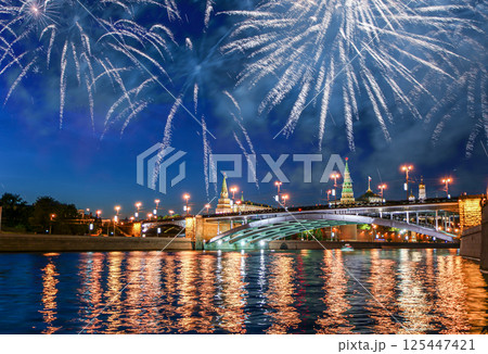 Moscow Kremlin and fireworks in honor of Victory Day celebration (WWII), Moscow, Russia-- the most popular view of Moscow Moscow Kremlin and fireworks in honor of Victory Day celebration (WWII), Moscow, Russia-- the most popular view of Moscow 125447421